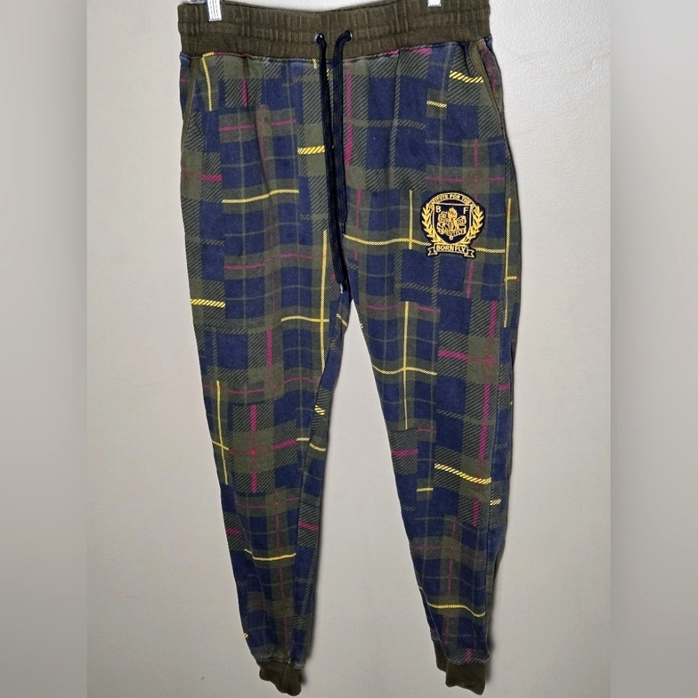 Vintage Born To‎ Fly Plaid Lounge Preppcore Drawstring Jogger, Large